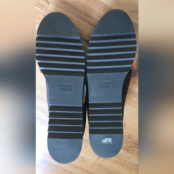 Eileen Fisher Black Match Cutout Demi Wedge Oxford Suede Leather Women's 11 - Picture 9 of 10